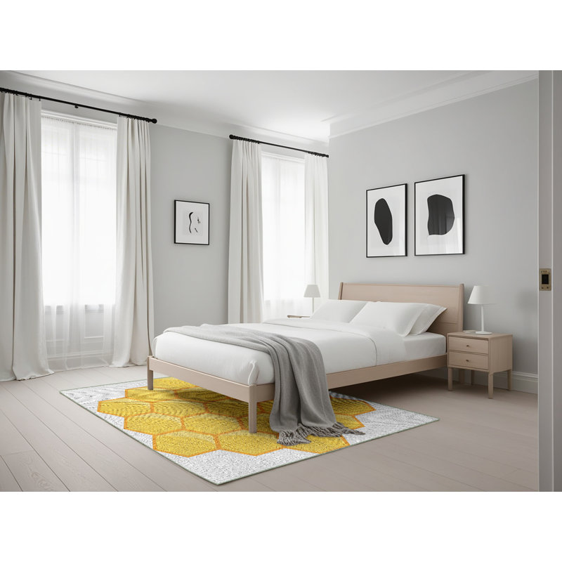 Tapis jaune/gris à motifs Nordmeyer, Rectangle 5 pi x 7 pi
