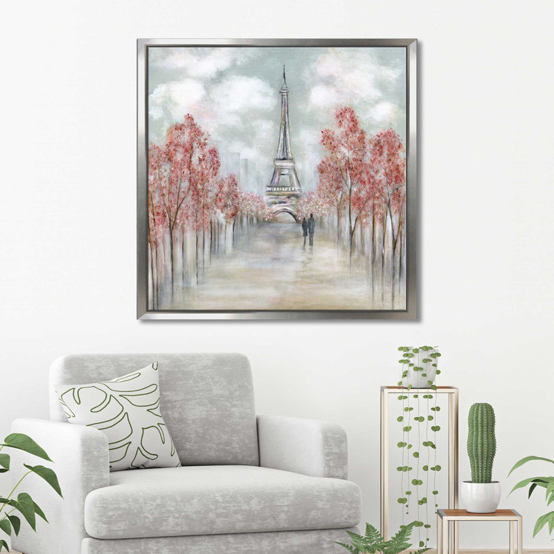 Paris au printemps par Tava Studios - Peinture, Cadre flottant argent, H 31,5 po x l 31,5 po x P 2 po