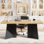 Table de salle à manger de 63 po pour 6 à 8 personnes - table de cuisine avec plateau de table très épais et pieds robustes, table de salle à manger rectangulaire moderne pour cuisine, salle de conférence, maison, naturel et noir-126732919