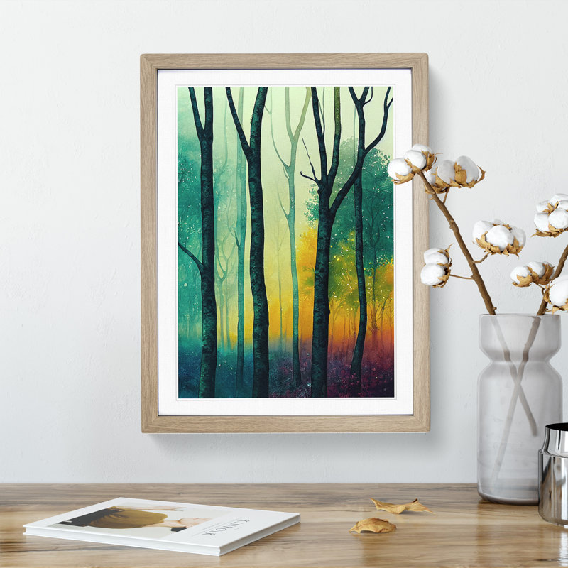 Forest In Colour No.2 - Single Picture Frame Print, 64cm H x 46cm W, Oak