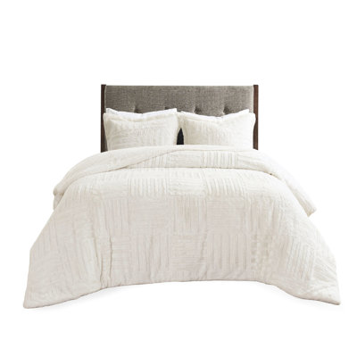 Édredon pour lit simple en fausse fourrure - damier, comprend 2 taies décoratives chaudes, rembourrées et lavables à la machine