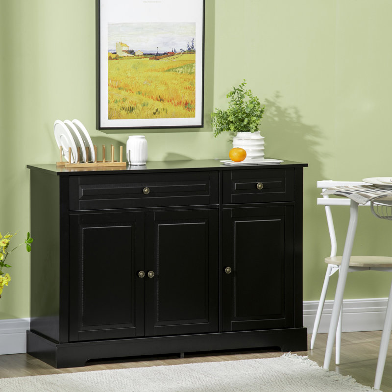 Modern Black Storage Cabinet, With 2 Drawers And Adjustable Shelves For Home Improvement Kitchen Cabinet Sideboard Buffet, & Shelves. Black, Attractive. 46.21"W X 15.5"D 32"H