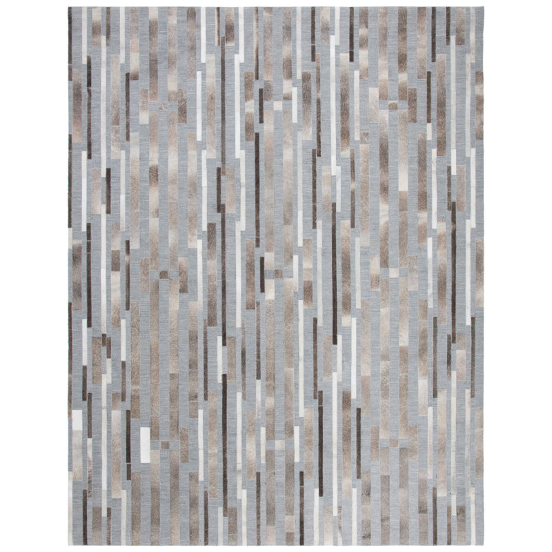 Sevastopol Studio Leather Hand Woven Leather And Viscose Geometric Rug, Rectangle 8' x 10'