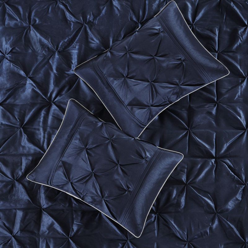 Édredon grand bleu marine, 7 pièces avec motif et jupe de lit
