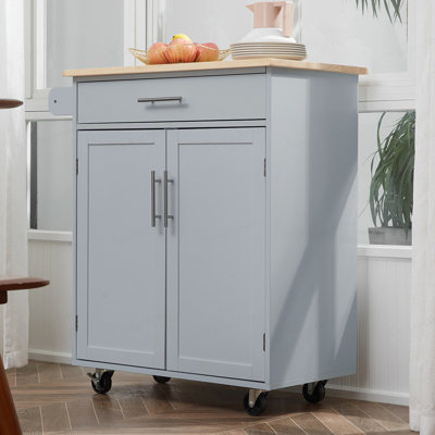 Îlot de cuisine avec chariot, tiroir, armoire de rangement et porte-serviettes