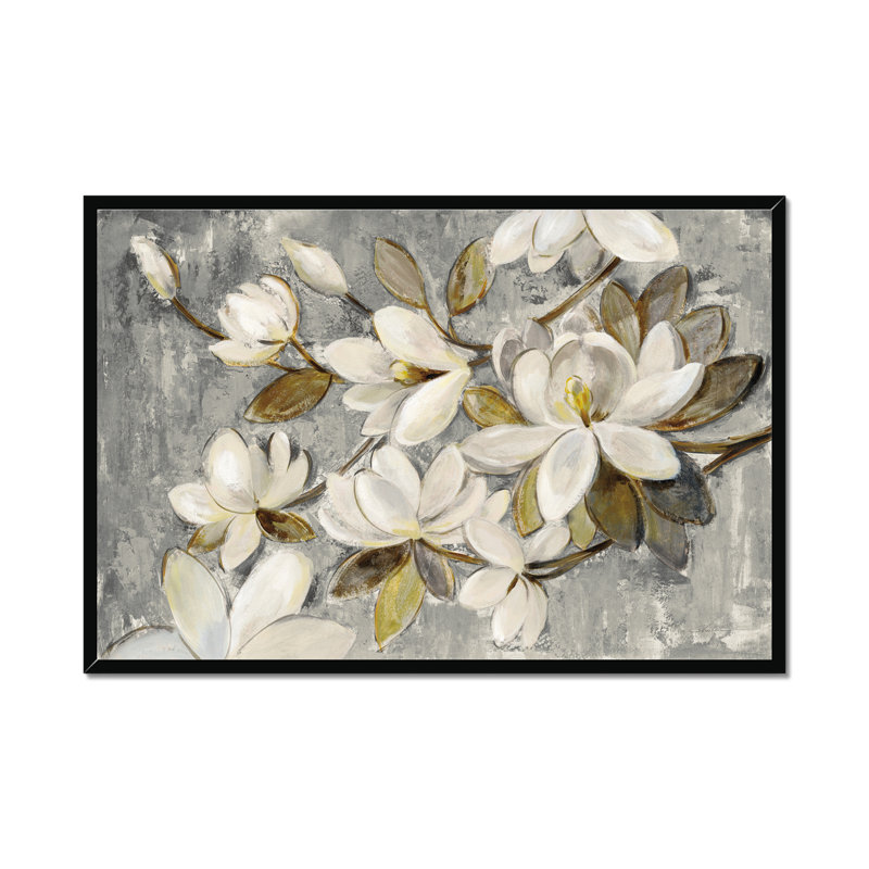 Magnolia Simplicity Neutral Grey by Silvia Vassileva - Painting, 65cm H x 95cm W, Black Framed Paper Print