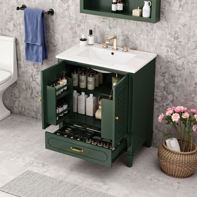 Ensemble de meuble-lavabo vintage avec lavabo Farmhouse | Portes à fermeture en douceur, grand espace de rangement et cuve en céramique