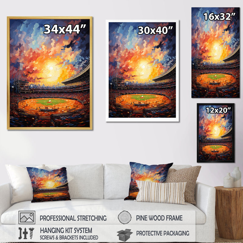 Reproduction d'art sur toile, "Sport Stadium In Spotlight IX - Cityscapes", H 32 po x l 16 po x P 1 po, Cadre photo noir