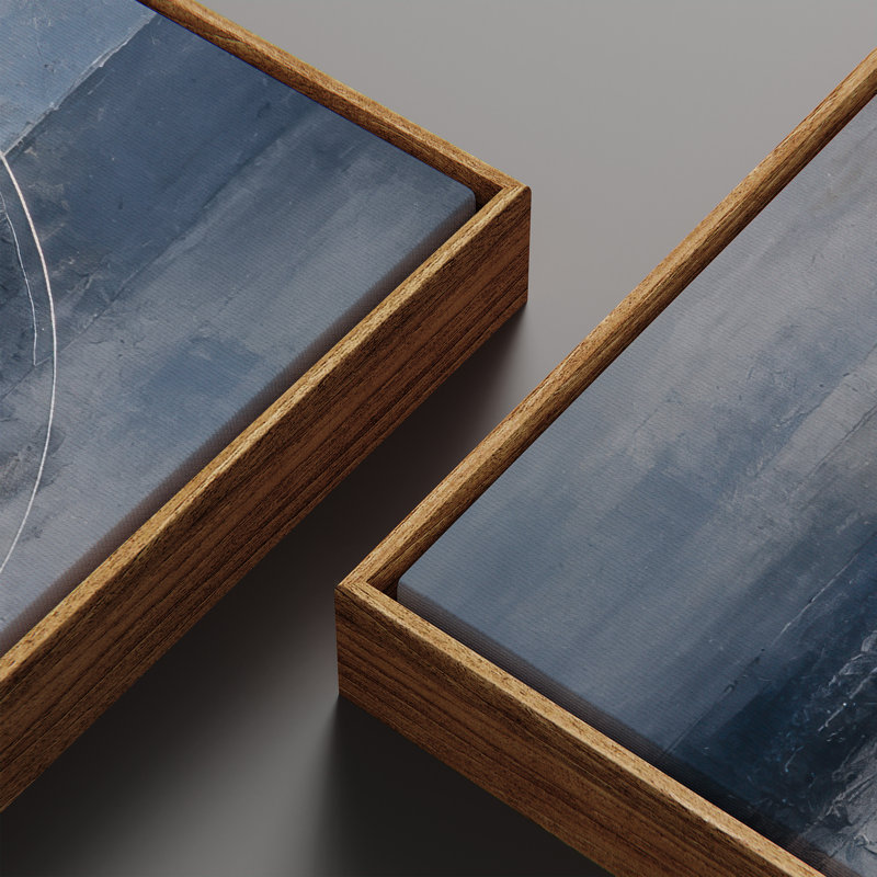 Cercles géométriques bleu-gris, décoration abstraite moderne – Ensemble de 2 impressions sur toile encadrées, 60 po x 20 po x 2 po