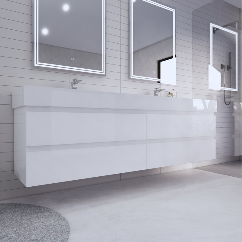 Babajide 83.3'' Bathroom Vanity with Acrylic Top, High Gloss White