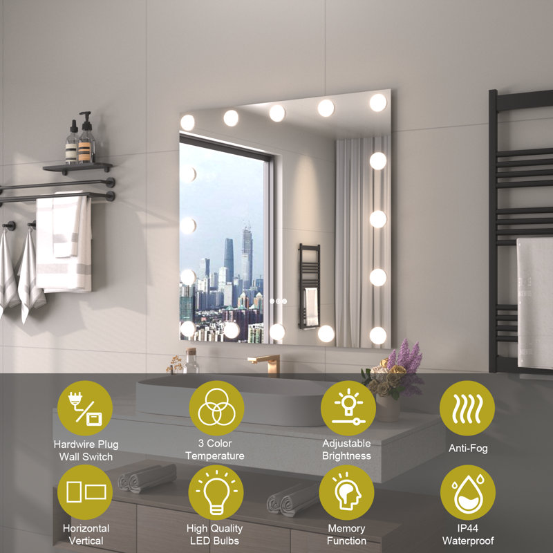 Miroir de salle de bain avec lumières Hollywood, 48 po x 32 po