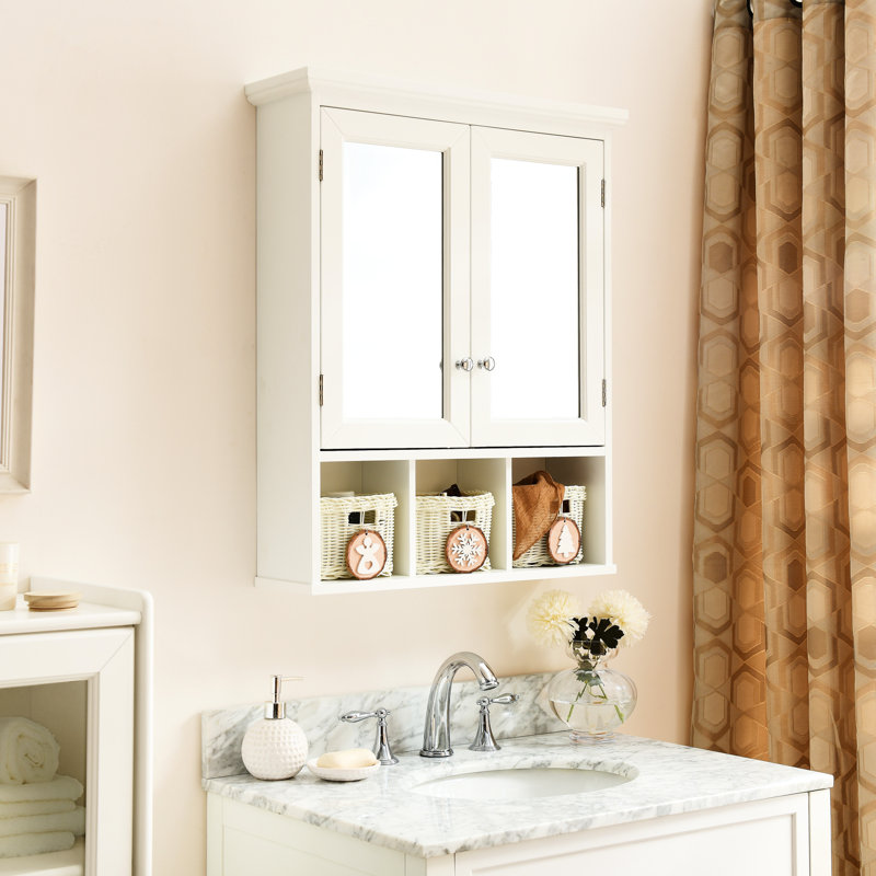 Armoire de salle de bain blanche avec 2 portes - tablette réglable, 3 ornements de Noël pour la salle de bain, cuisine, portes de rangement pour miroir de lessive, tablettes, utilisation multifonctionnelle,