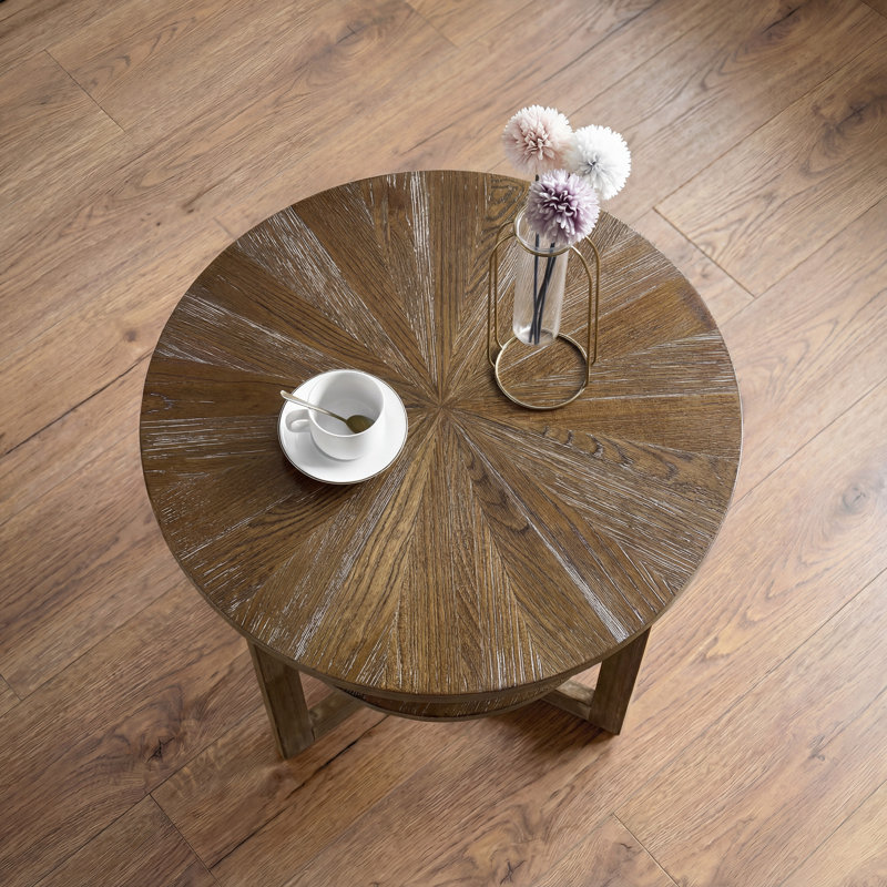 Round Two-Tiered Wooden End Table, Dark Brown