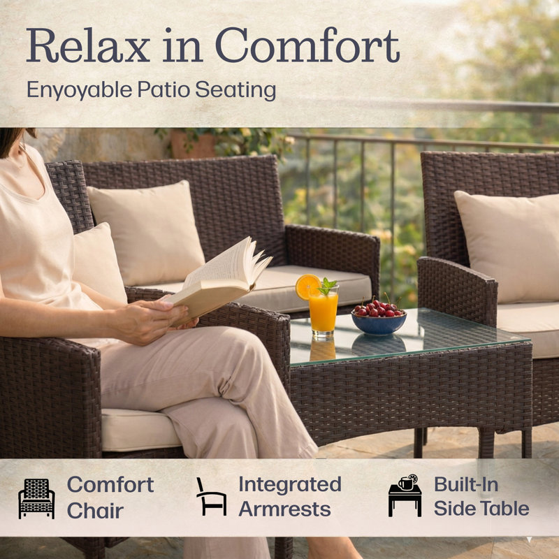 Lavish Home 4PC Patio Furniture Set with Couch, Chairs, and Table (Brown), Brown