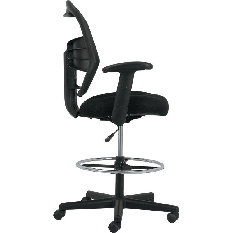 Adjustable High-Back Black Mesh Task Stool with Lumbar Support