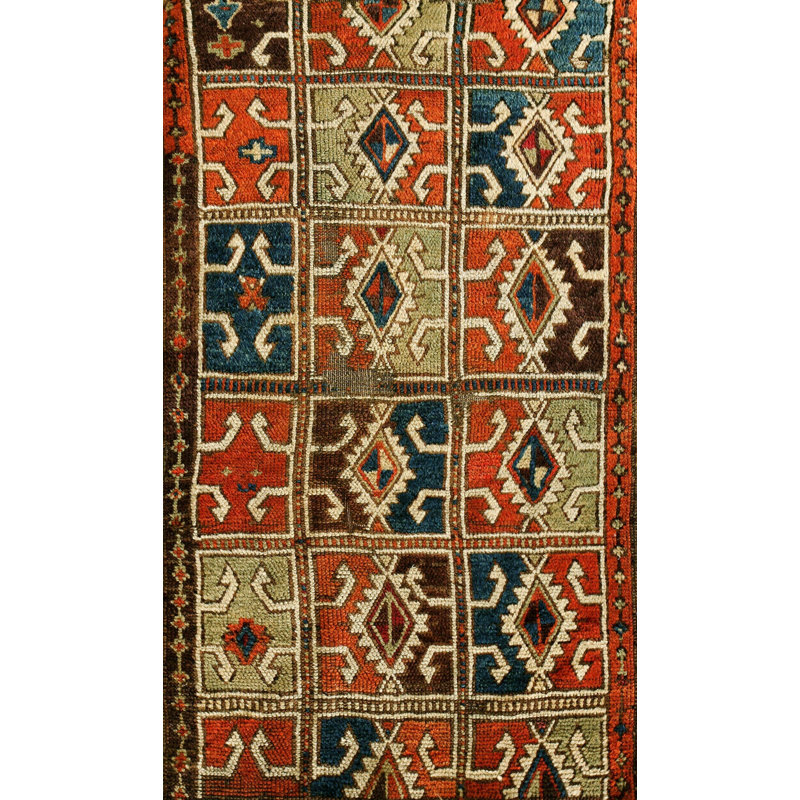 Small Scatter Size Antique Tribal Geometric Mid 19th Century Turkish Yastik Rug
