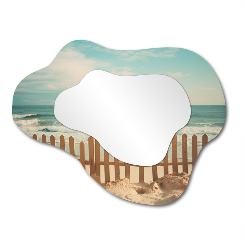 Beach Fence Atlantic Ocean Sunny Blue Day - Miroir mural asymétrique nautique Coastal Beach, 27 po x 35 po