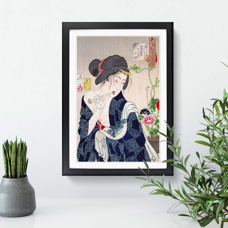 Girl by the Flowers by Tsukioka Yoshitoshi - Picture Frame Painting Print, 65cm H x 48cm W x 2cm D, Black Framed