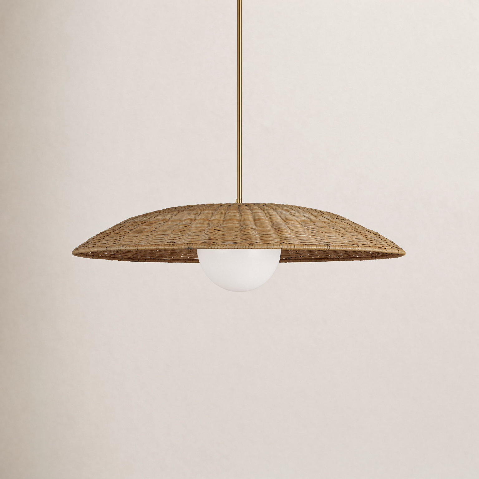 Single Light Rattan Steel Dimmable Pendant, 8" H x 31.63" W x 31.63" D