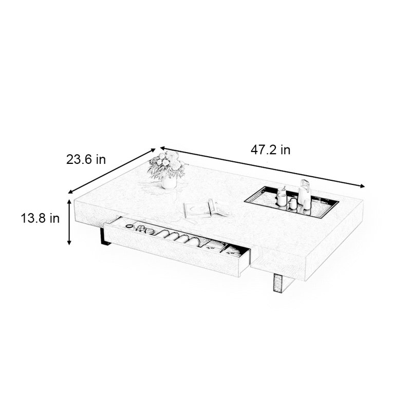 Simple rectangular rock slab floating coffee table, 13.8" H x 47.2" L x 23.6" W