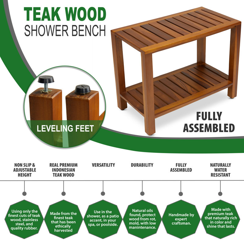 24'' W Teak Shower Bench