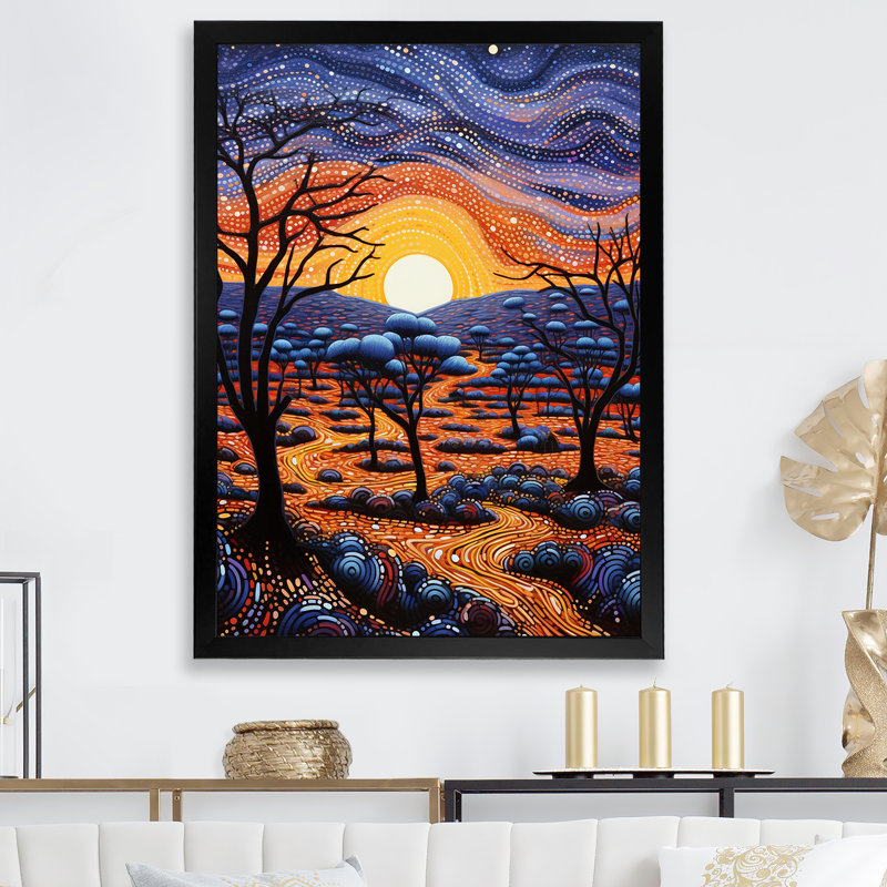 «Native Ancestral Sunrise Landscape» sur toile, Cadre simple noir, H 40 po x l 30 po x P 1,5 po