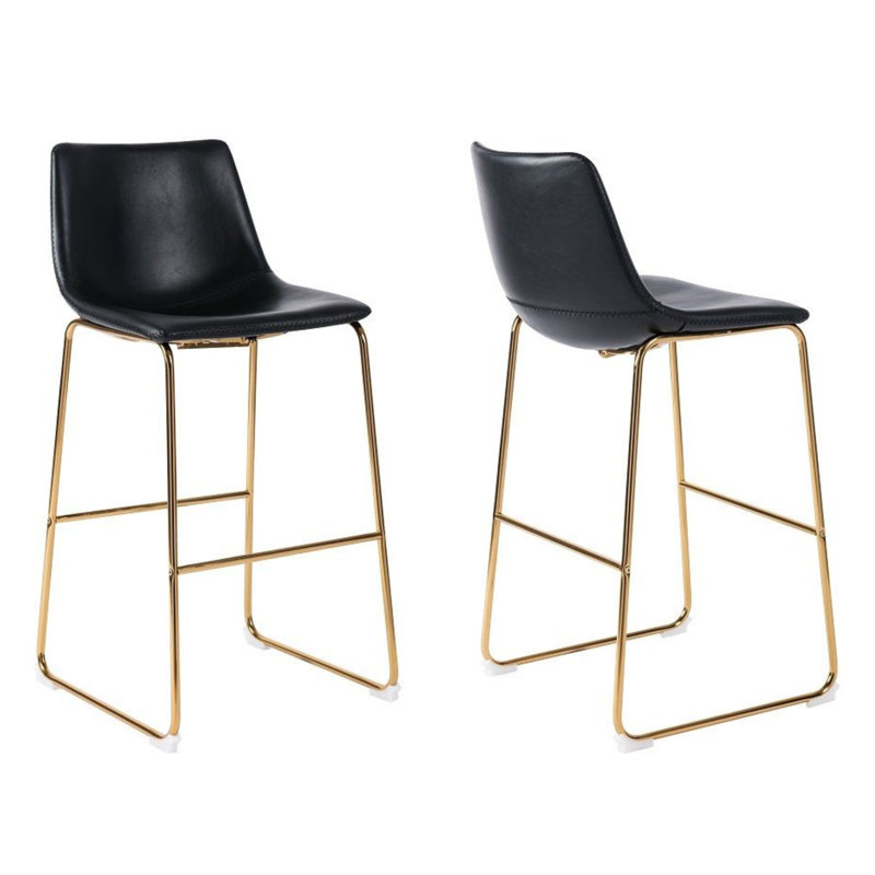 Tabouret en cuir Kodina Nia, Doré, Noir, Tabouret de bar (siège d'une hauteur de 29,5 po)