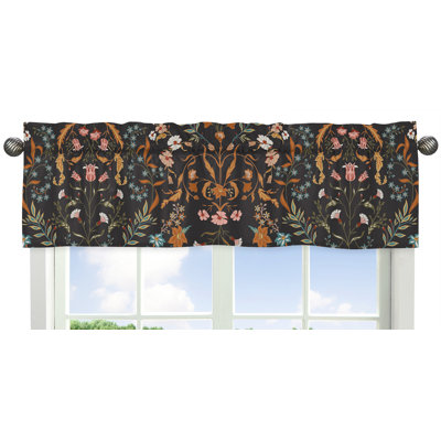Boho Floral Wildflower Brushed Microfiber 54" Window Valance in Black and Orange