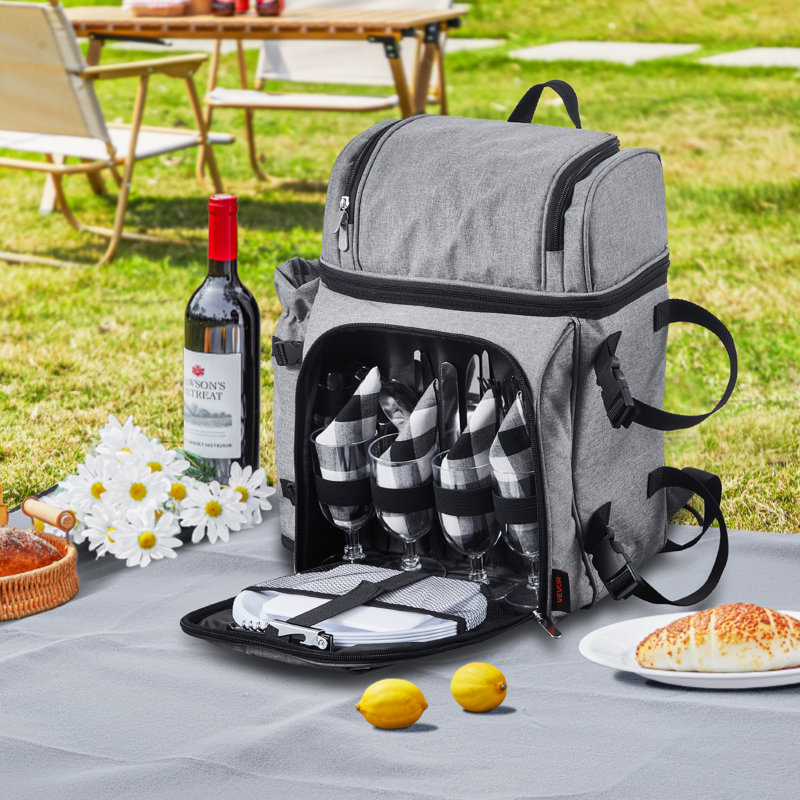 Sac à dos de plage pique-nique pour 4 personnes avec compartiment glacière gris, Gris