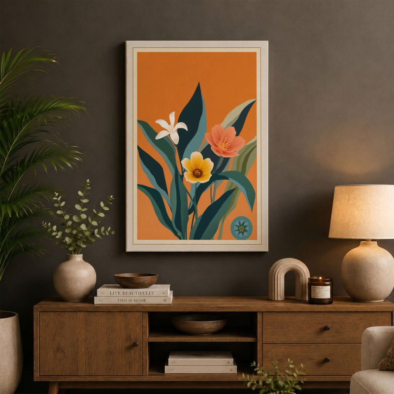 Triptych Botanical - Wrapped Canvas, 30x20 - 76.2 x 50.8 cm, Taupe Border
