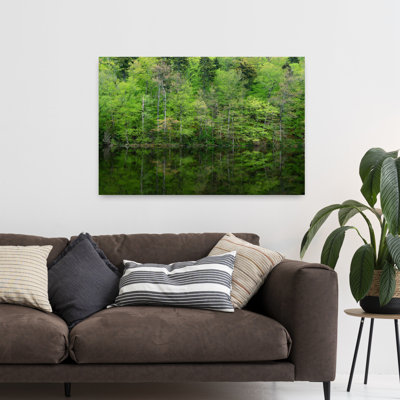 Spring Foliage Reflected In Seventh Lake, Adirondack Mountains, New York, Usa Abstract Contemporary Forest Landscape Wall Art