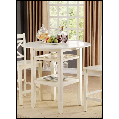 Table à hauteur de comptoir à finition crème avec plateau extensible et rangement Tartys, parfaite pour les repas et les réceptions.