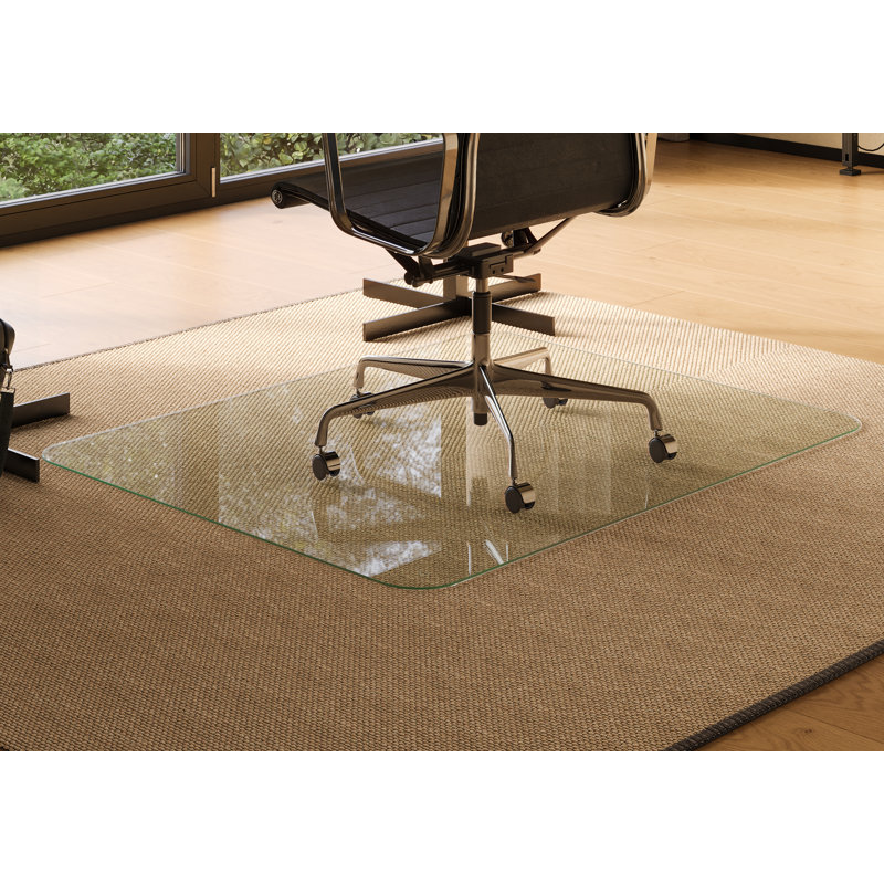 Tempered Glass Chair Mat for Hardwood Floor or Carpet - ShockShield Bumper System - Clear with Tapered Edge, 42" W x 36" D