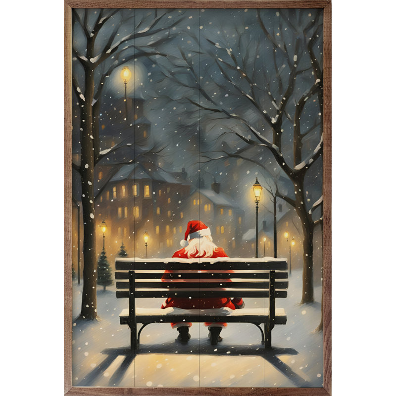 Père Noël sur un banc de ville, H 36 po x l 24 po x P 1 po