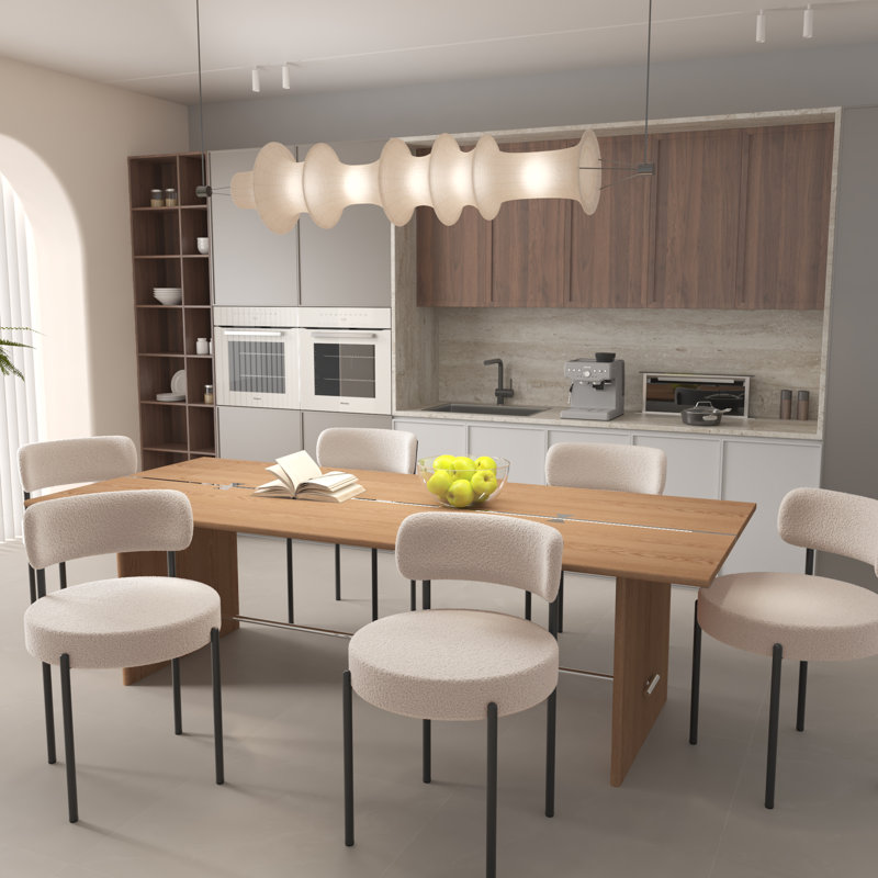 Boucle Upholstered Dining Chair Set With Wide Cushion and Curve Backrest for Dining Room, Kitchen, Living Room, Beige