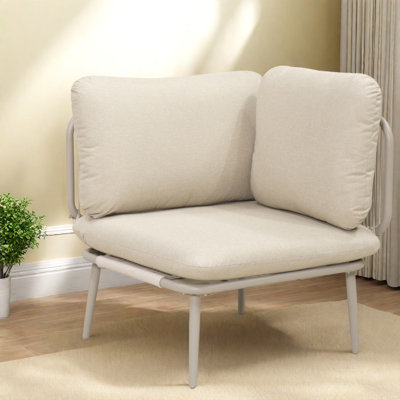 Fauteuil d'angle modulaire extérieur, structure en fer antirouille, assise de patio beige