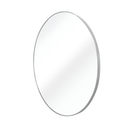 32 Inches Diameter Large Round Wall Mirror In Silver Frame For Bathroom - Shatterproof Film, No Glass, Comes With Manual Metal Framed Inch Modern Protection, , Easy Setup