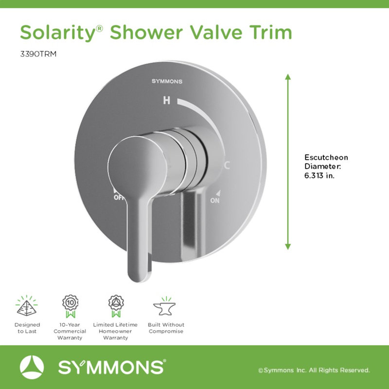 Ensemble de garniture de valve de douche à poignée simple Solariary (valve non incluse), Chrome poli