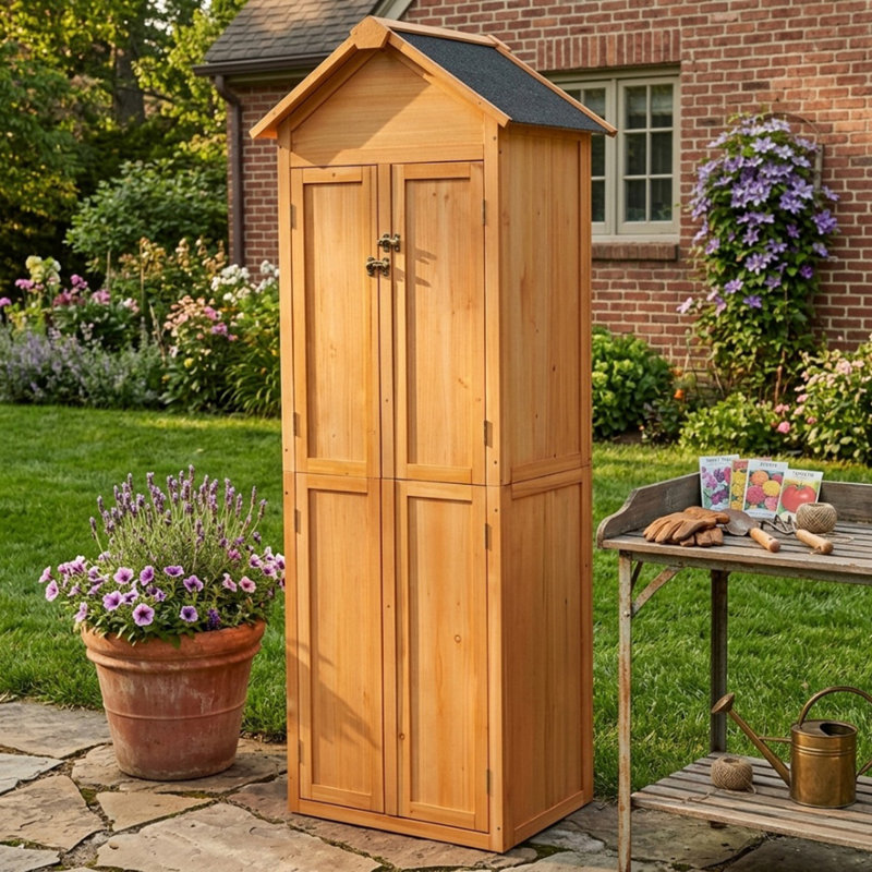 Armoire de rangement de jardin en bois résistante aux intempéries, abri à outils verrouillable pour cour arrière, pelouse et terres agricoles
