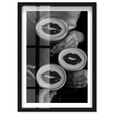 Lip Service Drinks Shadowbox Print Fashion Wall Decor by Notoriart, Black Frame, 20 x 30