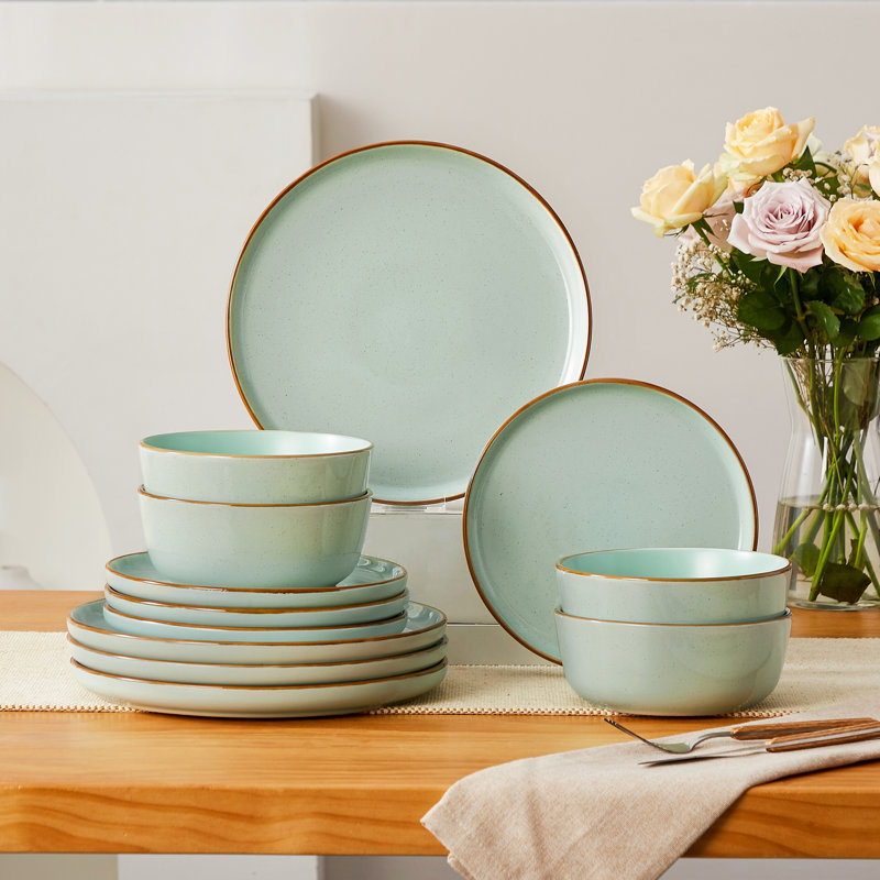 RENIOO Piece Stoneware Dinnerware Set - Service for 4, Green