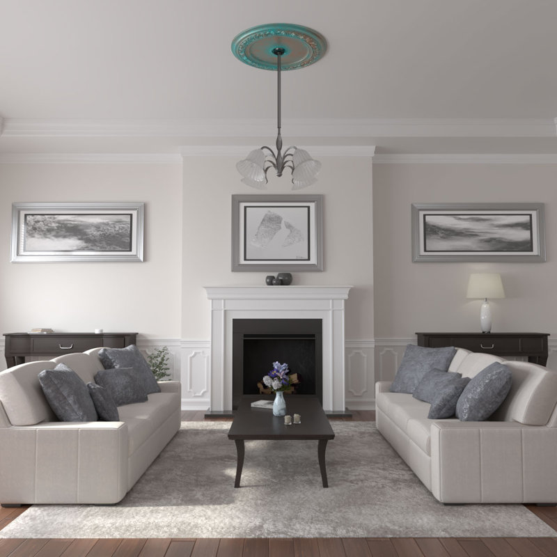 Endurathane Milan Ceiling Medallion, 47 5/8"OD x 2 3/4"P, Hand-Painted Stone Hearth Crackle Finish, Copper Green Patina