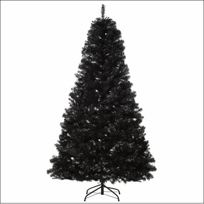 7ft Artificial Christmas Tree Unlit Douglas Fir with Realistic Branches and 1346 Tips, Black Halloween Style