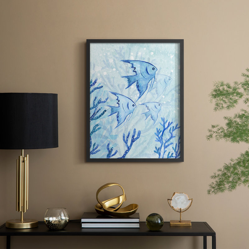 «Angel Fish I», reproduction encadrée - bois massif, H 11 po x l 9 po, Noir, noir, noir, noir