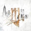 Croquis flou du pont de Brooklyn - reproduction mate encadrée jaune
