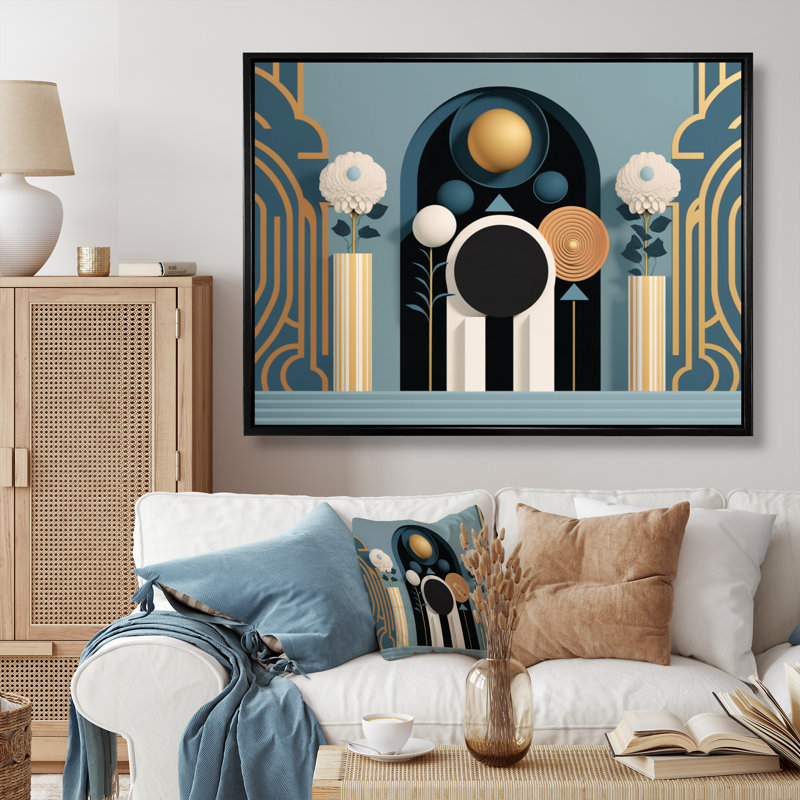«Graphic Bliss Abstract Futuristic Architecture» sur impression sur toile, H 24 po x l 32 po x P 1 po, Cadre flottant noir
