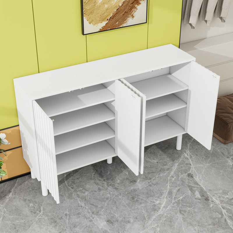 Armoire à chaussures avec tablettes réglables et pieds en bois, Blanc