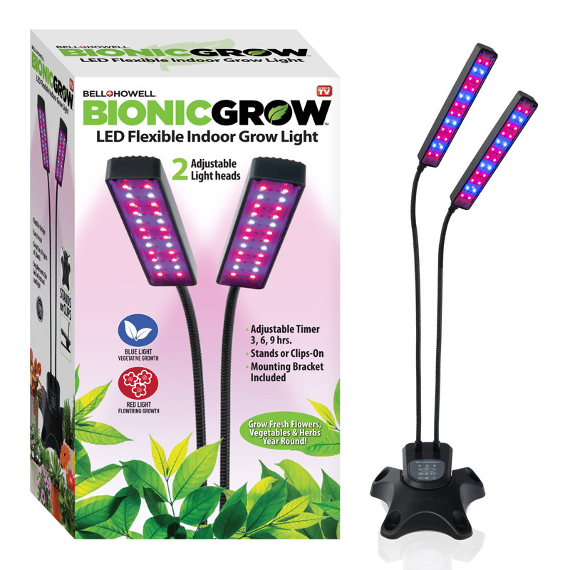Lampe DEL Bell + Howell Bionic Growburst pour plantes d'intérieur 24 po avec 8 réglages de luminosité, 3 modes d'éclairage, 2 têtes