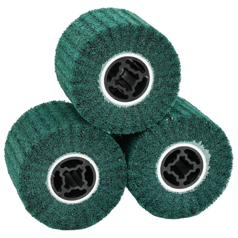 Sanding Roller Set Of 3 Brown Synthetic Fibres And Fabric, Green