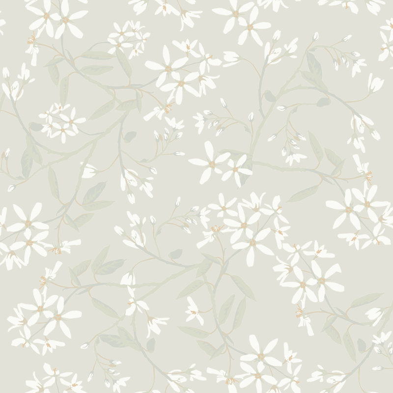 Ester Paradis Floral Wallpaper, Light Grey
